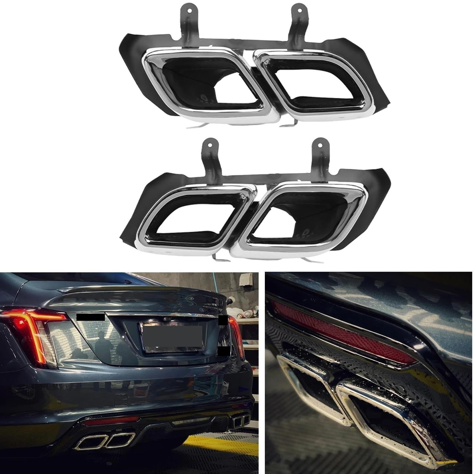 Dla Cadillaca Dla CT5 2020-2024 2 Szt Końcówki Tylnego Tłumika Wydechowego Rura Wydechowa Wylot Powietrza Stal Nierdzewna Stylizacja Samochodu(Silver)
