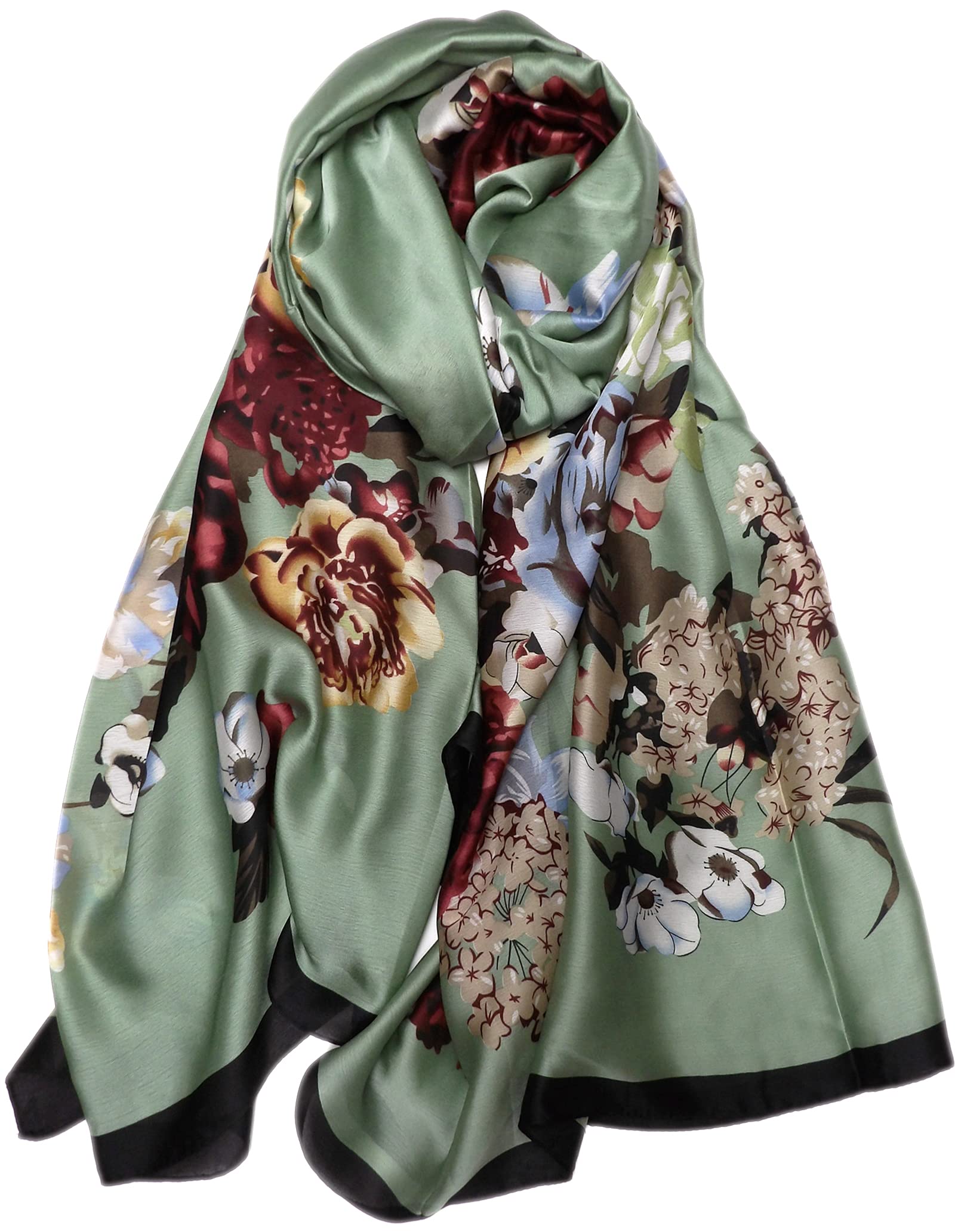 Iristide Long Silk Scarf Summer Lightweight Satin Shawl Outdoor Floral Large Wrap 70''X35''
