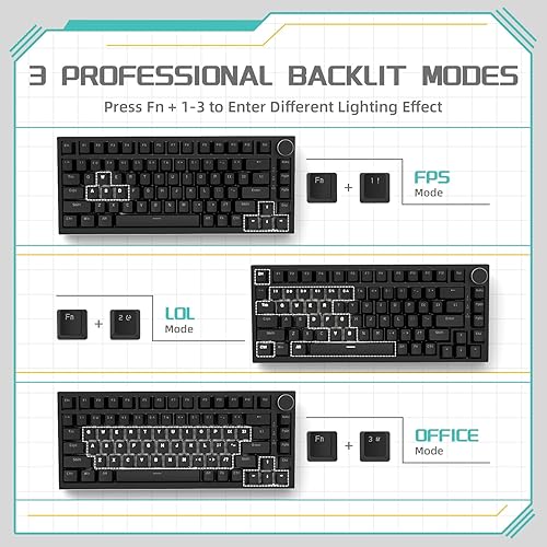 Miniatura 7 de Attack Shark ajazz AK820 - Teclado mecánico para juegos con perilla 75% teclado intercambiable en caliente, junta con cable tipo C, 5 capas de