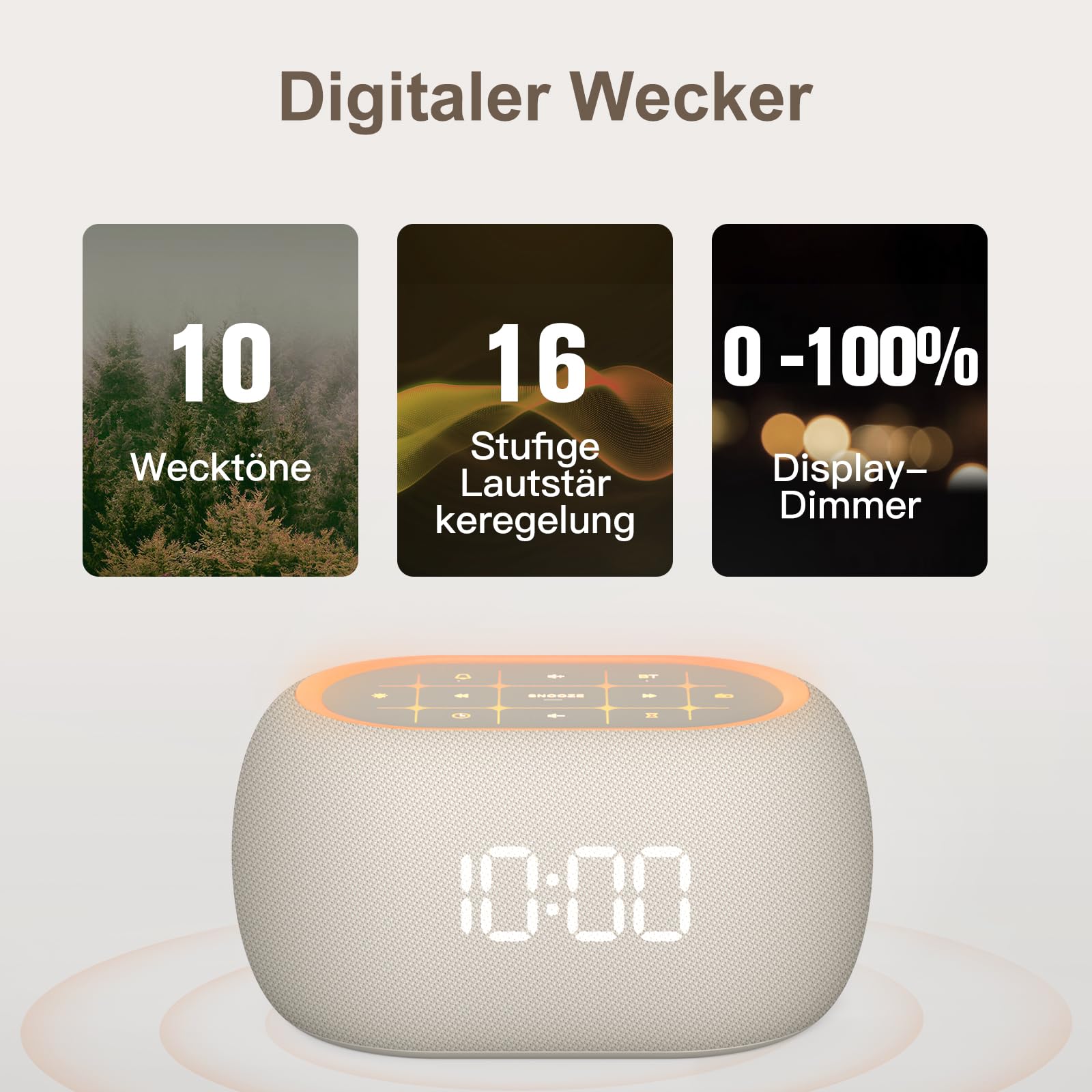 ANJANK Radio-réveil numérique 4 en 1 avec haut-parleur Bluetooth, réveil avec veilleuse 7 couleurs, radio FM, écran à intensité variable en continu de 0 à 100 %, 8 sons d'alarme, horloge numérique