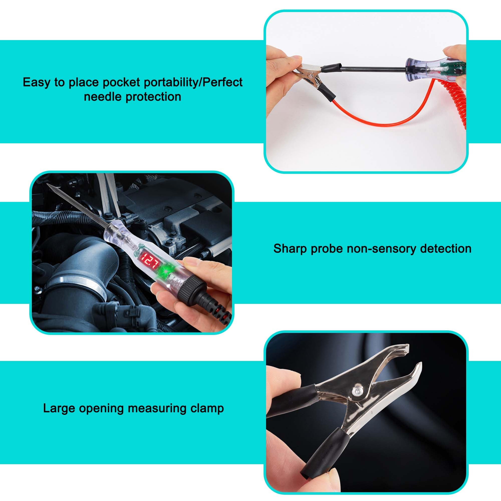 Tester di tensione per auto, 2 pezzi, 3 V-120 V, lampada di prova per auto, tester di corrente con lampada di prova e LCD digitale, tester di circuito con morsetto a coccodrillo