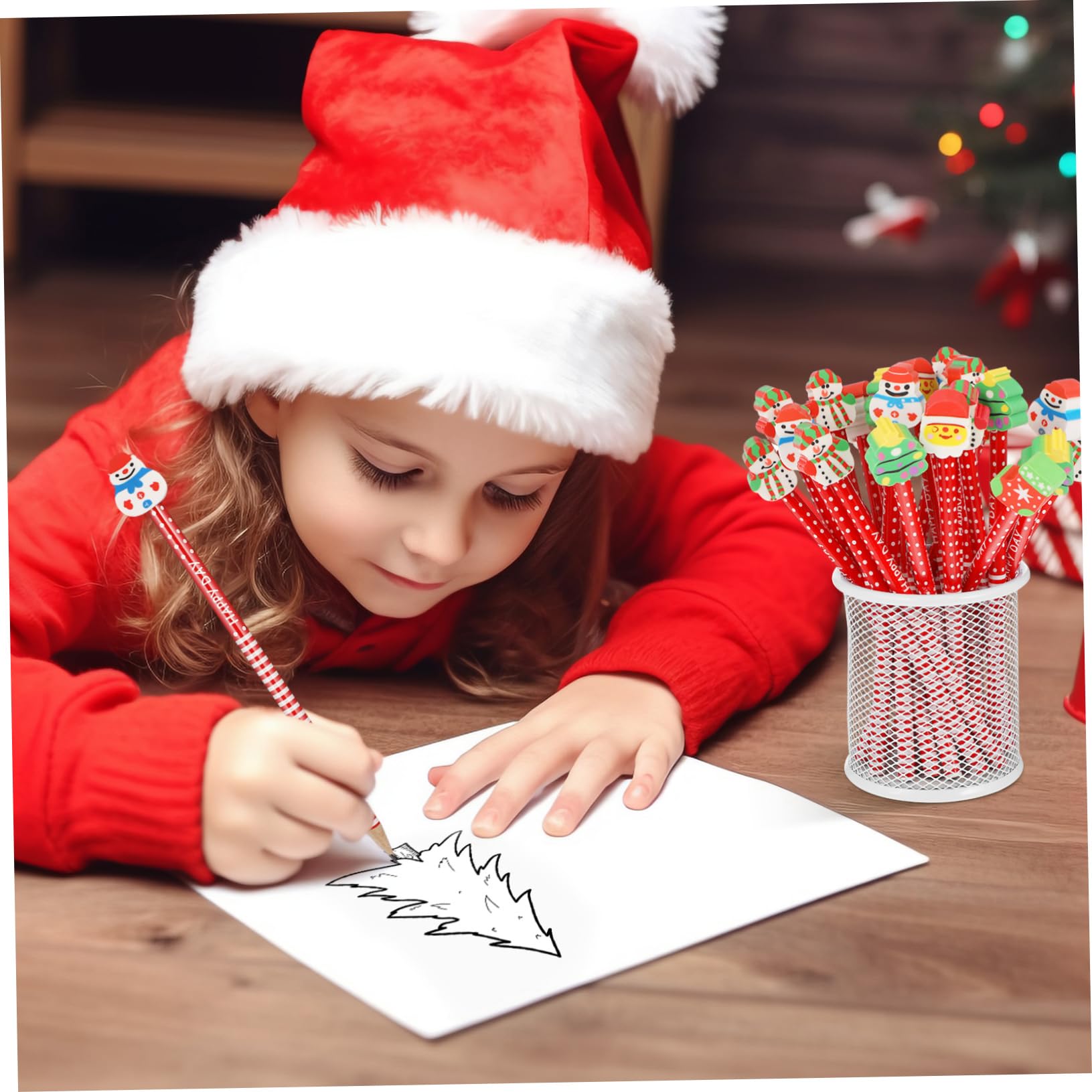 Tofficu 5 Sätze Weihnachts-radierstift-set Bunte Stifte Süße Radiergummis Bleistifte Gefälligkeiten Für Weihnachtsfeiern Winterstifte Weihnachtsstifte Für Rot Hölzern 36 Stück * 5
