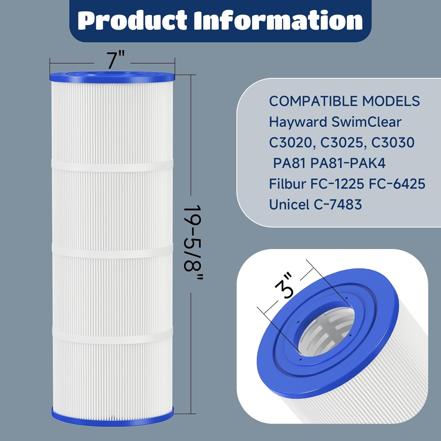 C3030 Pool Filter Cartridges - Compatible with Hayward C580e Replacement Filter, Hayward C3030 Filter Cartridge, C3025, C3020, PA81, Unicel C-7483. 81 Sq.Ft. 4 Pack