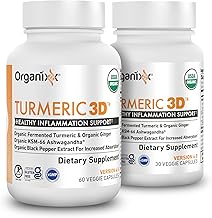 Organixx USDA Organic Turmeric Curcumin Supplement with Ashwagandha, Vitamin D, Turmeric & Ginger – Fermented for Maximum Bioavailability, 60 Count + 30 Count