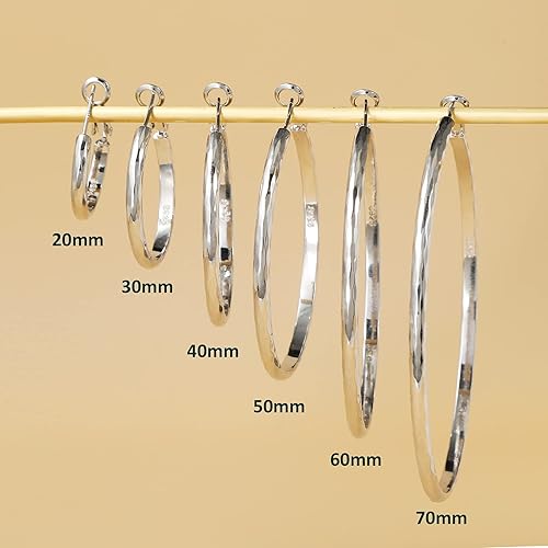 Vista 4 de Aretes de aro de plata de ley, aros circulares de corte diamante, hipoalergénicos, 0.118 in de grosor, gran tamaño 203040502.362 in