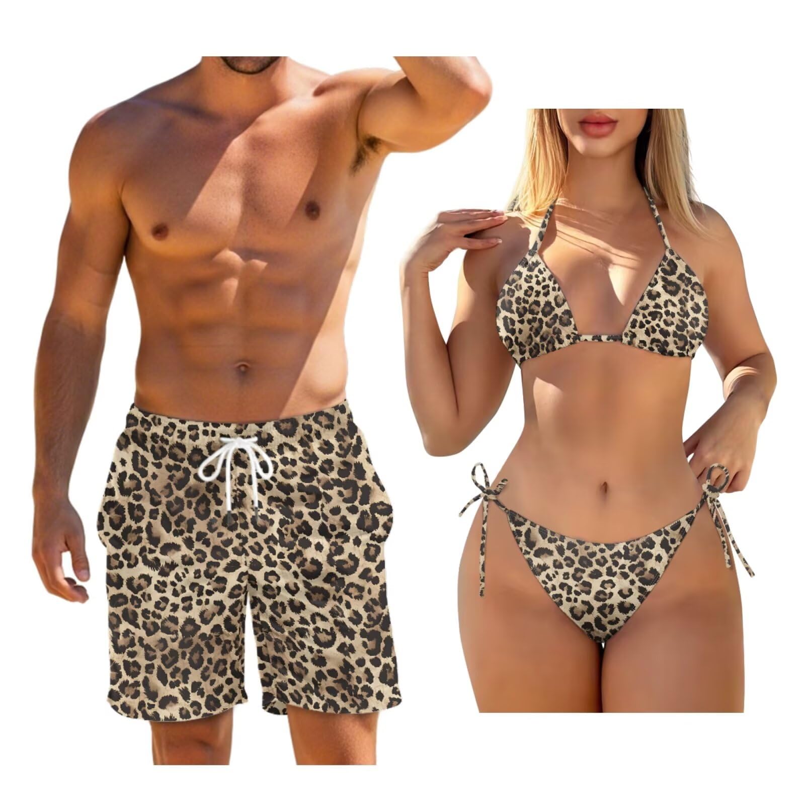 Photo 1 of WHUVUMFY Leopard Print Matching Couples Swimwear Bikini Set