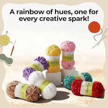 Velvet Yarn,12 Pack of Fluffy Bulky Soft Chenille Yarn for Crocheting and Knitting,DIY Crafts,Plush Projects (100g/3.5oz,87 Yards Each,12 Skeins,Mixed Color)