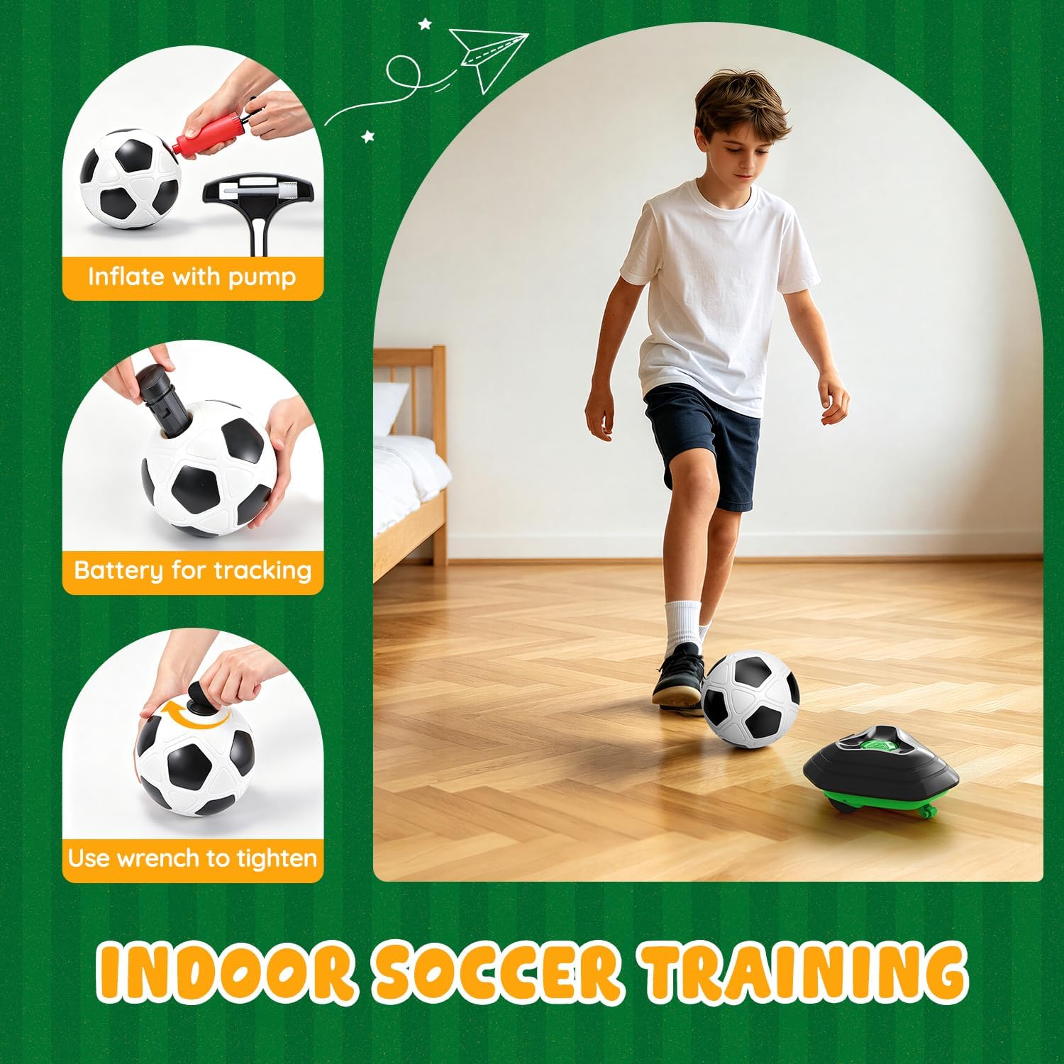 DyBaxa Soccer Training Equipment, Soccer Bot with Indoor Smart Ball | Indoor Soccer Ball, 3 Speed Modes, LED Countdown & Soccer Tracker, Football for Boys and Girls