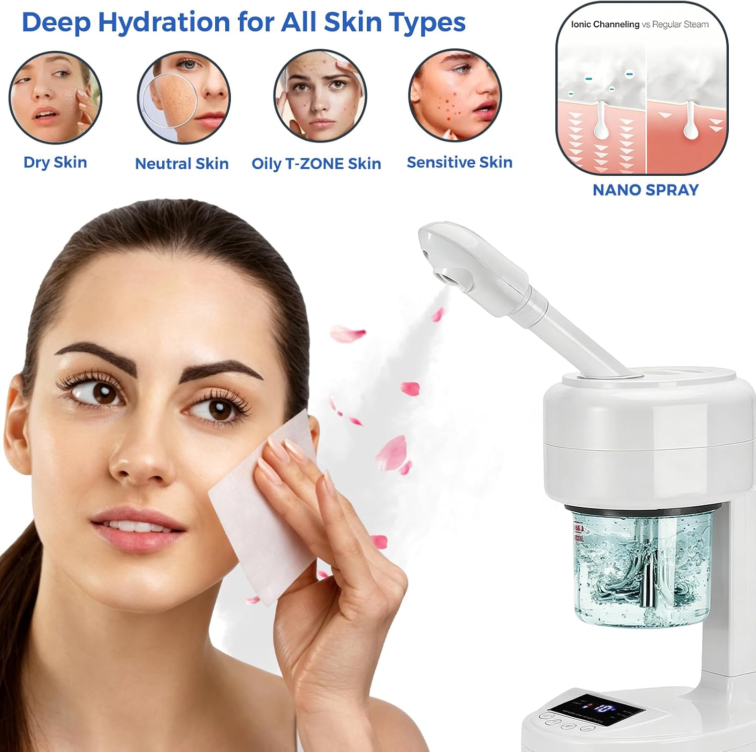 Facial Steamer for Face Deep Cleaning, Timer Function & Hot Mist, Esthetician Portable Face Steamer for Home Use & Spa Salon