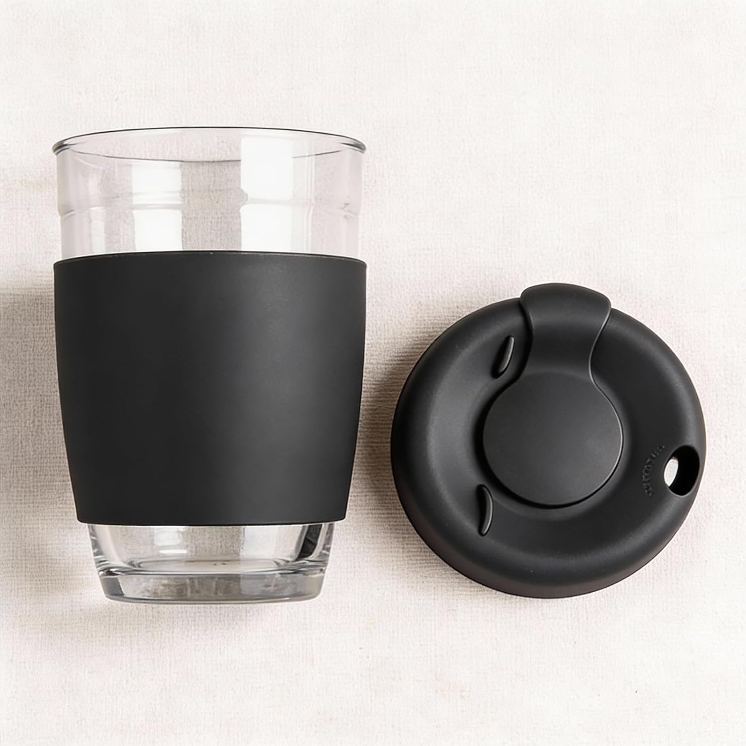 12 oz Glass Coffee Cup with Lid and Sleeve, Black Travel Coffee Mug for Hot or Iced Drinks, Reusable Travel Tumbler for Home, Office, or On The Go, Leak Proof, BPA Free - Image 7