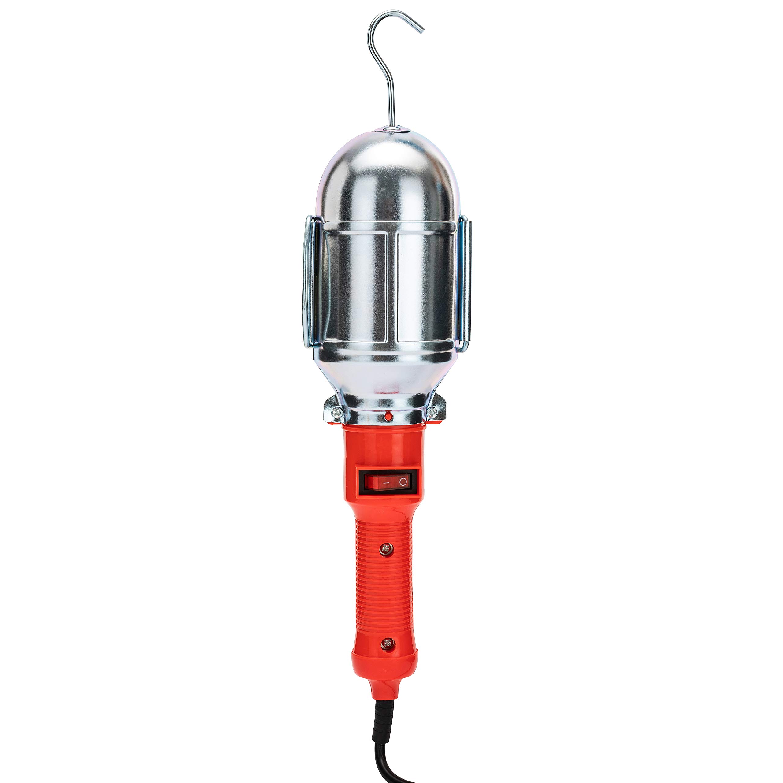 Velamp Przenośna lampa robocza do użytku w garażu, piwnicy, warsztacie, na placu budowy z przełącznikiem i kablem 10 m. Oprawka żarówki E27, kompatybilna z LED, 60 W, pomarańczowa