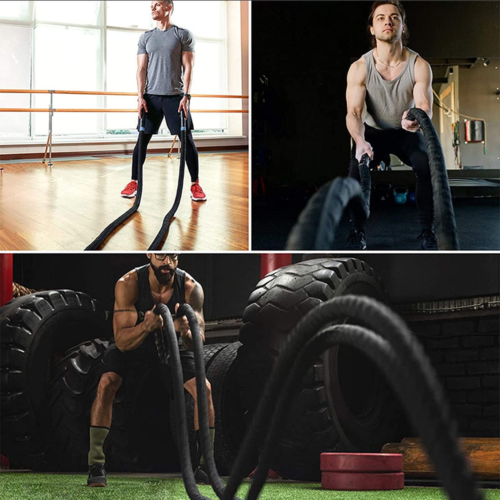 Battle Rope, Poly Dacron 2 In Durchmesser Trainingsseil mit Schutzhülle und Wandhalterung, Fitnessseil für Krafttraining Home Gym Outdoor Cardio Workout (Size : 15m)