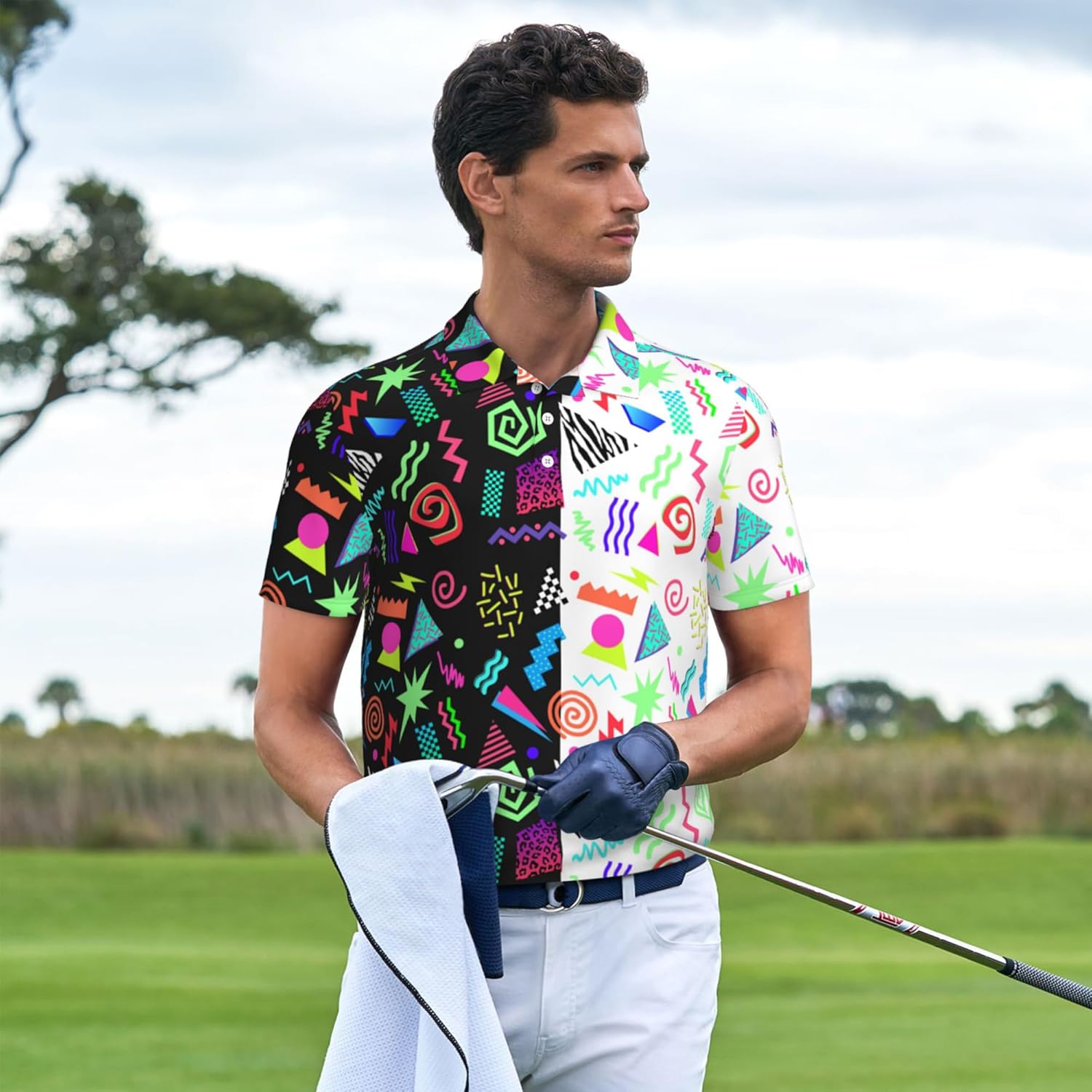 Funny Hawaiian Couple Golf Shirts,Matching Short Sleeve Golf Shirt Moisture Wicking Couple Polo Shirt for Men Women