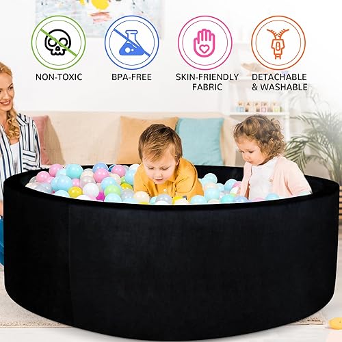 Miniatura 9 de CALEPTONG - Piscina de bolas de espuma para niños pequeños, redonda extragrande de 47.2 x 13.8 pulgadas, piscina de bolas de terciopelo suave,