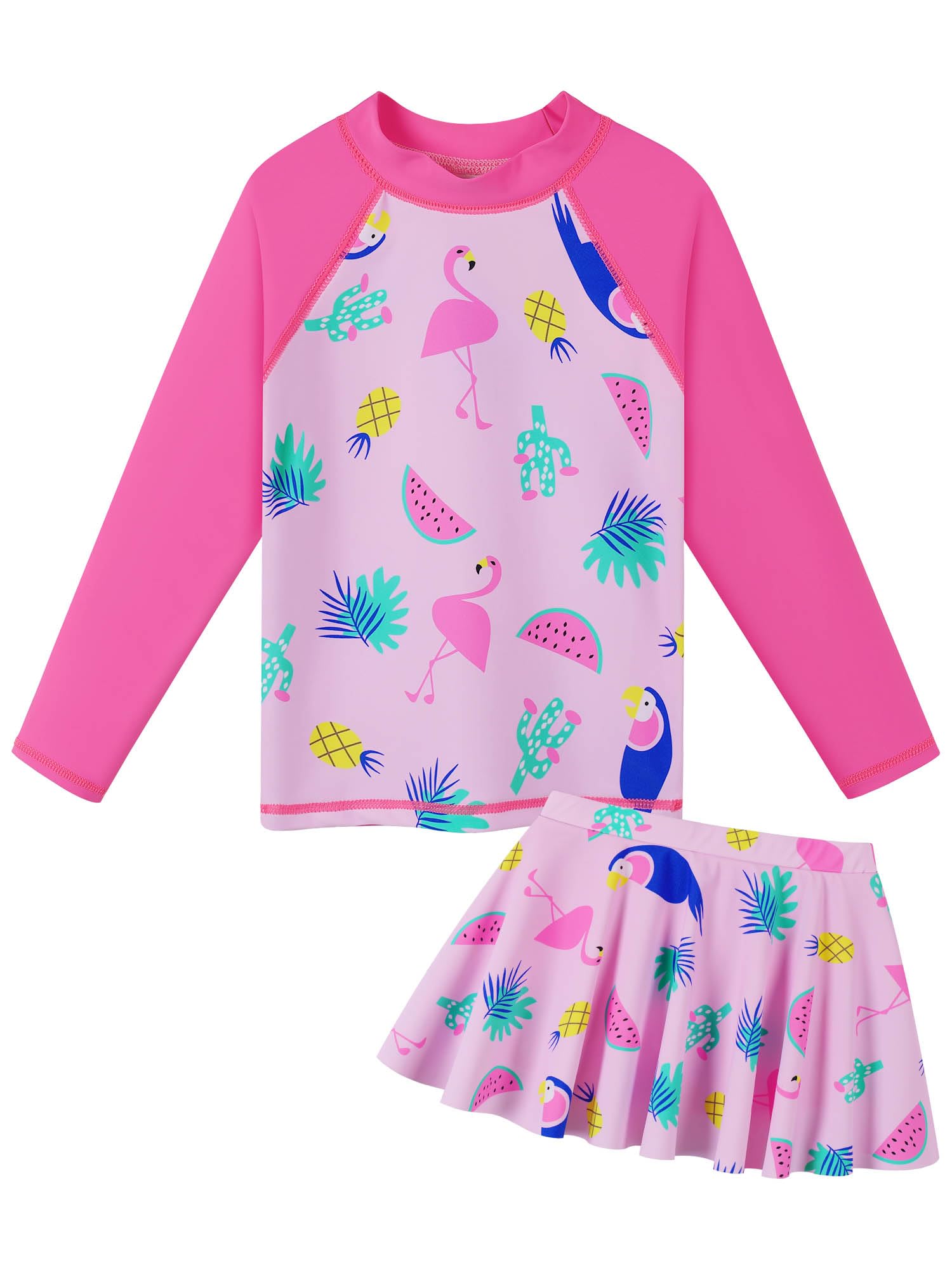 Girl's Two-Piece Long Sleeve Swimsuits UPF50+ Rash Guard Kids Bathing Suit