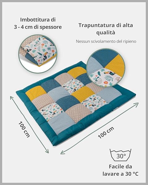 ULLENBOOM Baby Play Mat, 100 x 100 cm, 100% OEKO-TEX Materials, Made in EU, Ideal as a Blanket for Children and Children's Play Mat – Jungle - 2