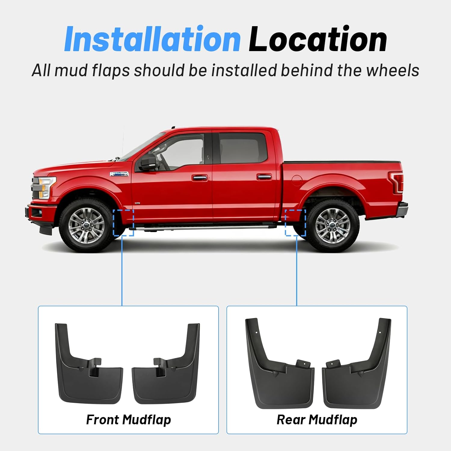 4Pcs Mud Flaps Splash Guards Fit for 2015-2020 Ford F-150 F150 Without Fender Flares (Not for Raptor or King Ranch), Front & Rear Mud Guards, Drill-on Installation, All-Weather Protection Accessories