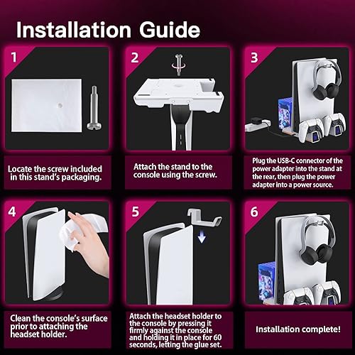 Miniatura 5 de NexiGo Soporte para PS5 con luz LED RGB ranura para disco duro auriculares y soportes remotos estación de carga de doble controlador para consola