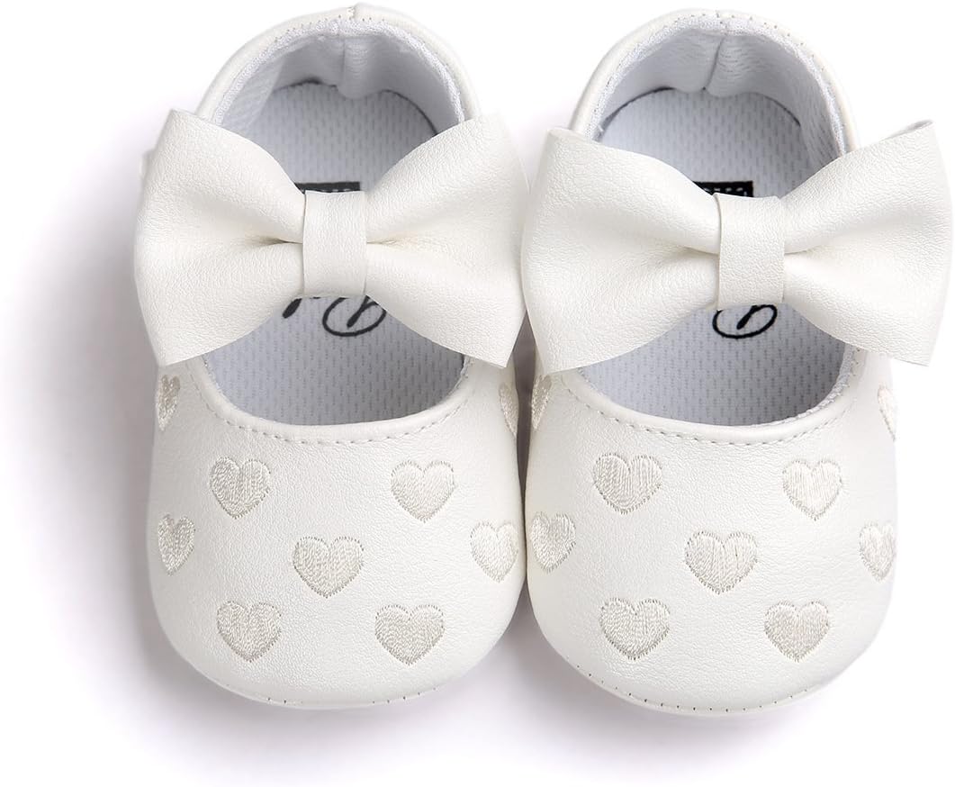 Royal Victory RVROVIC Baby Girls Shoes PU Soft Sole Bow Prewalker 0-18 Months (13cm (12-18months), Heart White)