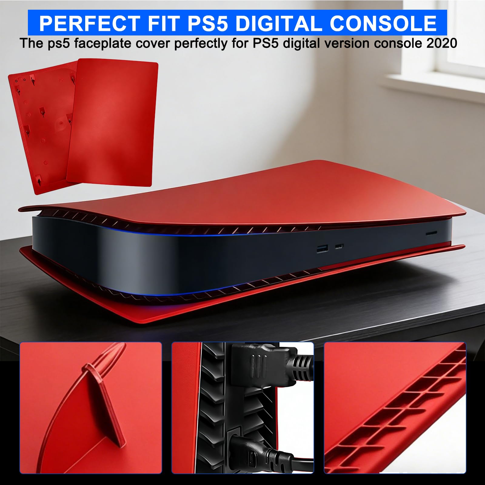 ArVin - Cover di ricambio per PS5, per console PS5, ABS antigraffio, antipolvere, accessori per Playstation 5, console di gioco edizione digitale (rosso)