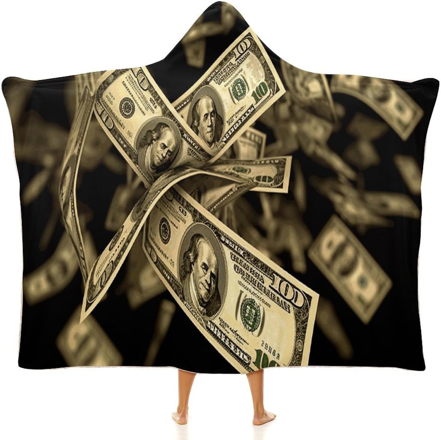 Dollar Sign Money Wearable Fleece Blanket with Hood for Men & Women Oversized Hoodie Blanket Soft Cozy Gift-