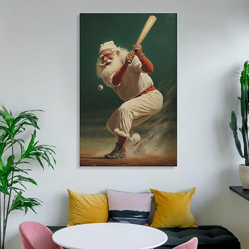 Miniatura 6 de LohxA Vintage Softball Santa Gemälde, Santa Leinwanddruck, Santa Art Print, Weihnachten Wand Dekor, Weihna Poster for Room Aesthetics Canvas Wall