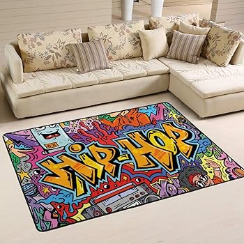 Ruchen Tapis Hip Hop Graffiti Doodle Art Illustration Urbaine Cartoon Salon Chambre A Coucher Salle A Manger Home Tapis Durable Facile A Nettoyer Grand Tapis Moyen 160 X 122 Cm Amazon Fr Cuisine