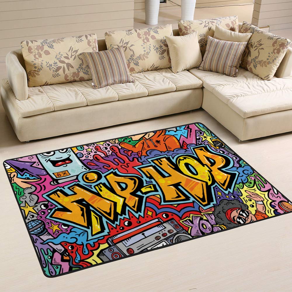 Tapis hip-hop graffiti facile à nettoyer pour chambre d'ado et salon
