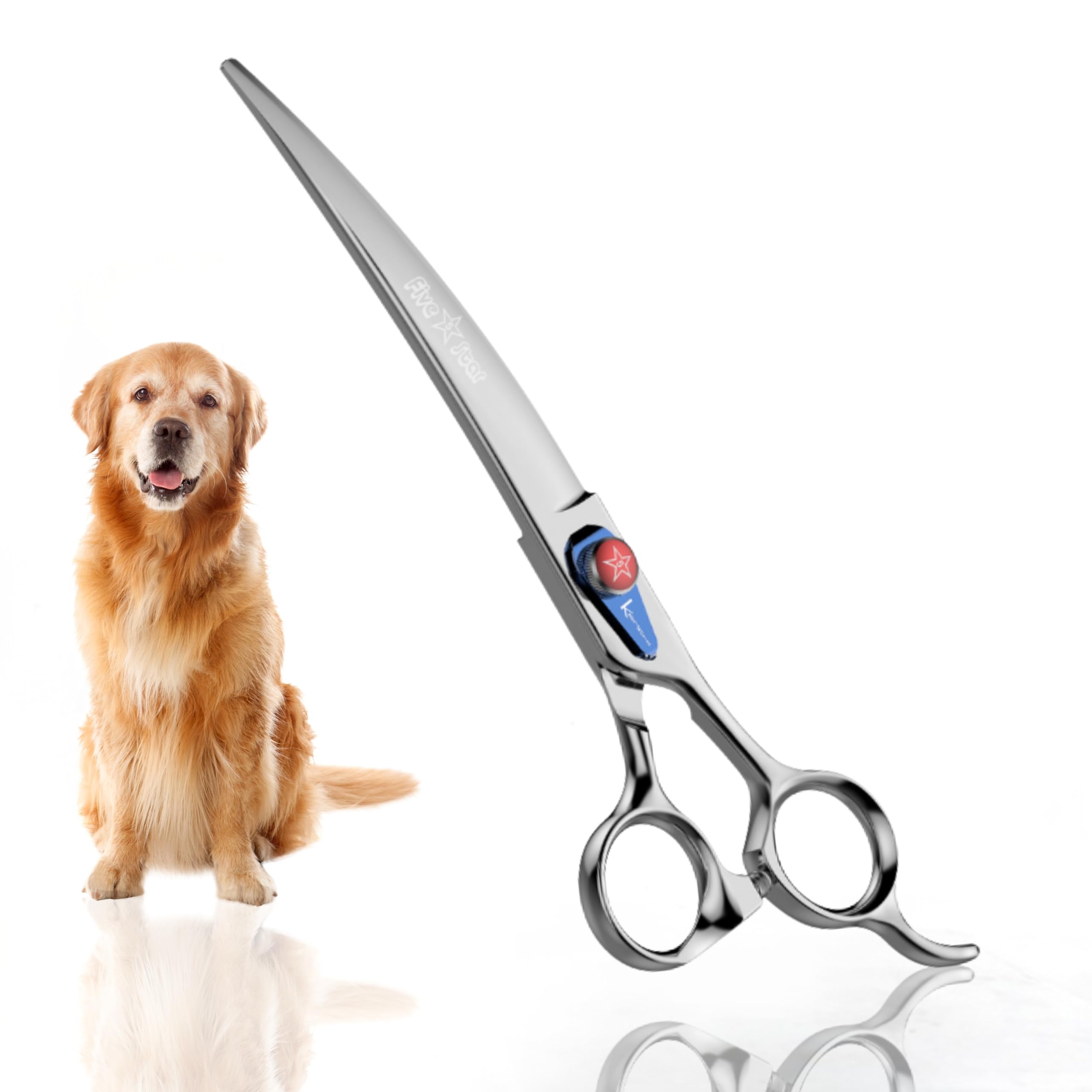 Kenchii Five Star Offset Handle Dog Grooming Shears 7.0" Curved Grooming Scissor (7.0", Curved)