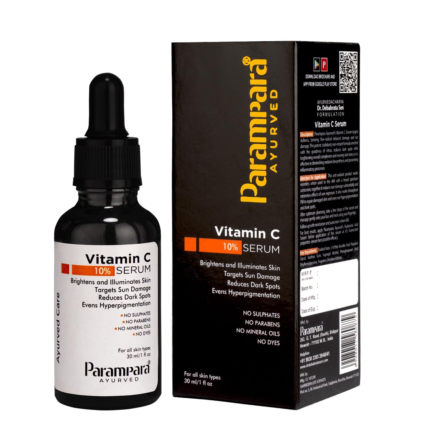 PARAMPARA AYURVED10% Vitamin C Face Brightening Skin Serum Derived Naturally From Mixed Citrus Fruits No Harmful Chemicals & Preservatives 30 ml