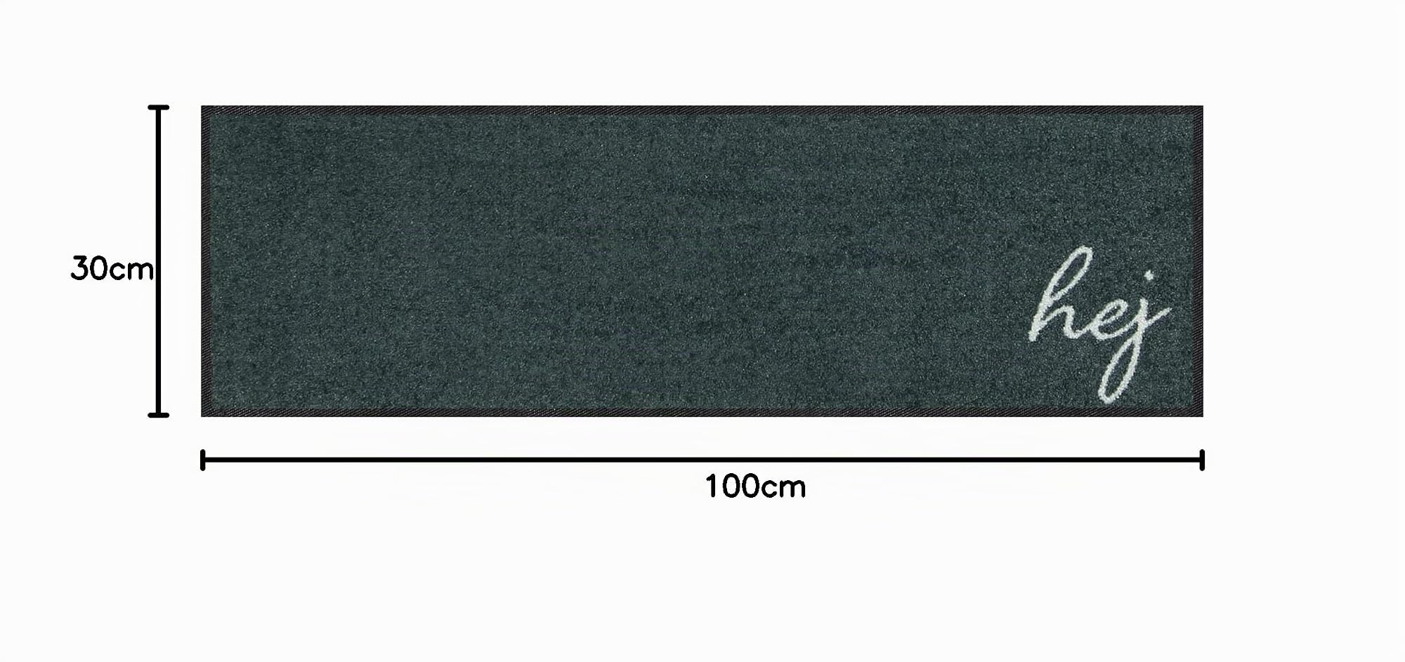 MOCAVI Mat Fußmatte Schuhparkplatz mit Rand waschbar außen & innen anthrazit 30x100 cm Hej Schuh-Teppich lang, schmal, Schuhe ausziehen, Deko sbereich innen, außen, Matte, Haustür, Stiefelmatte