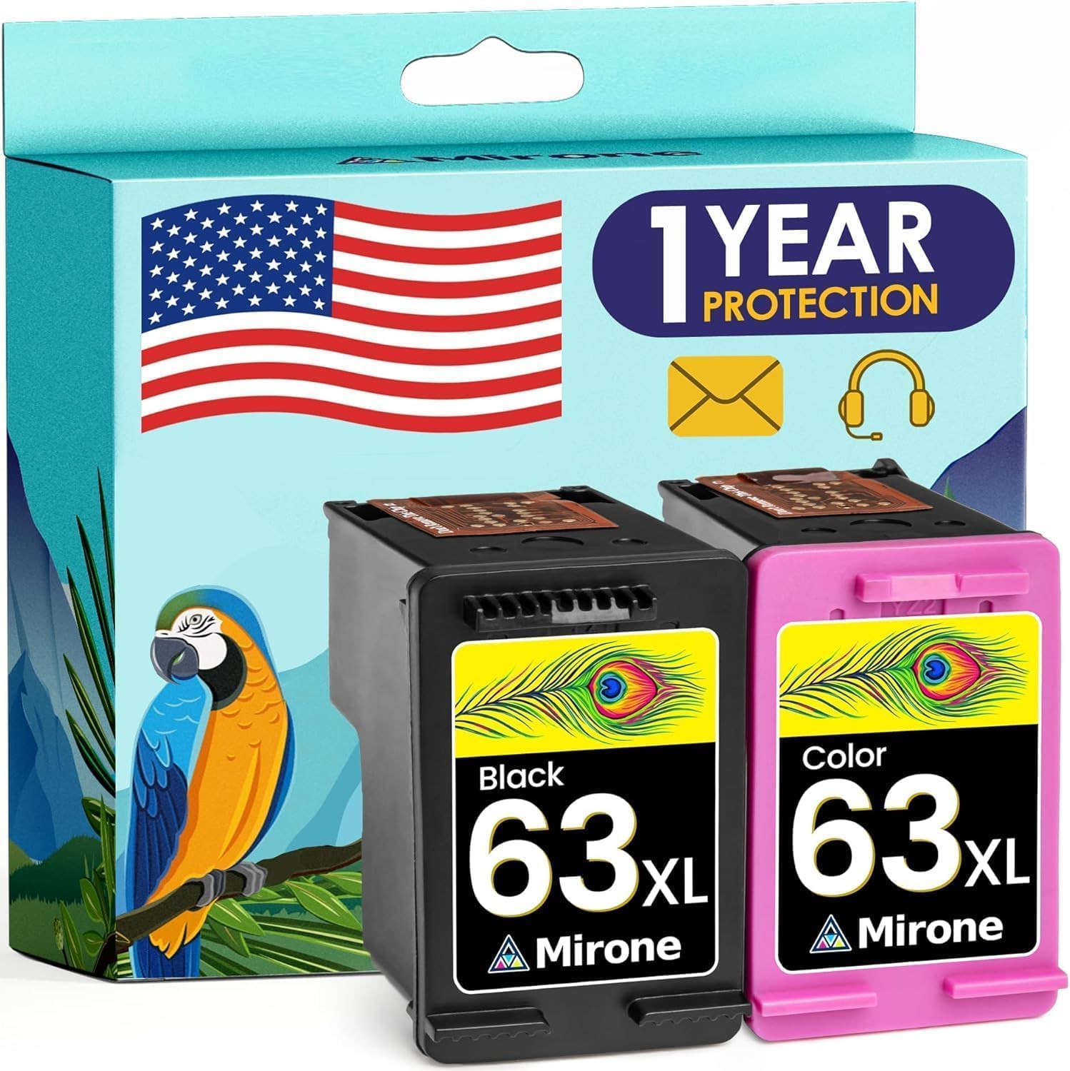 Mirone Remanufactured Ink Cartridge Replacement for HP Ink 63 for HP 63xl Cartridge Combo Pack 63 Cartridges Printer Cartridges for Officejet 3830-2 Pack of 1 Black + 1 Color