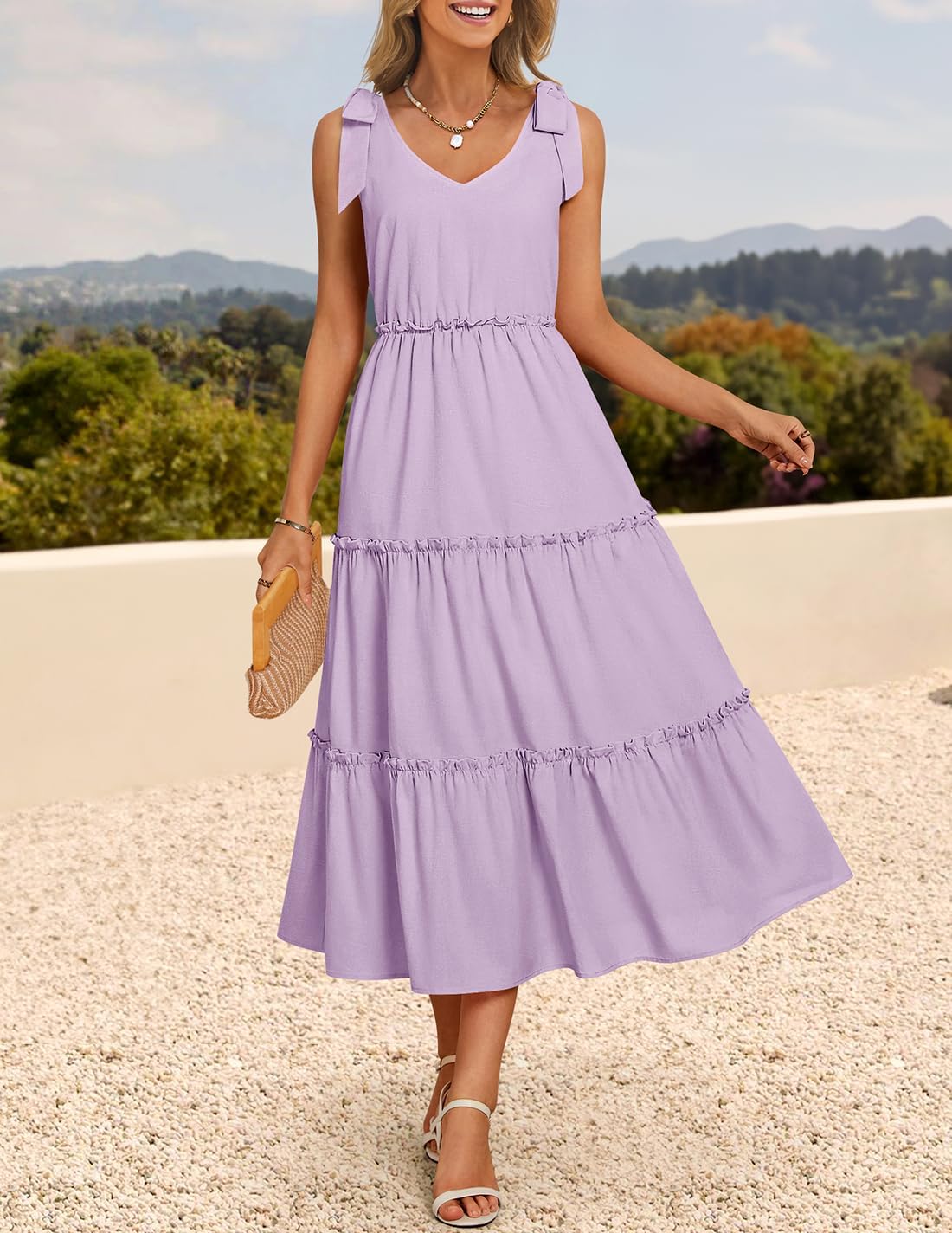 ZESICA Women's 2026 Summer Boho Sleeveless Midi Dresses Casual V Neck Spaghetti Strap Flowy A Line Tiered Beach Long Sundress - Image 2