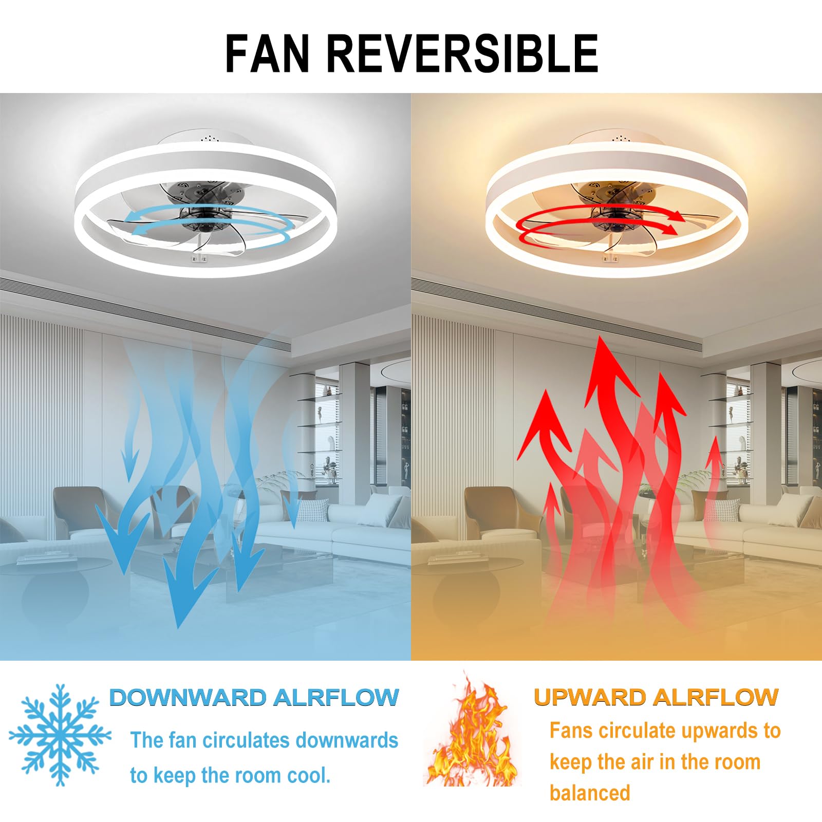 Cichy Wentylator sufitowy ze światłem i zdalne sterowanie, LED 60W Lampa sufitowa Nowoczesny Niski profil Wentylatory sufitowe dla Salon Sypialnia Oświetlenie, 6 prędkości (brązowy, 50CM)