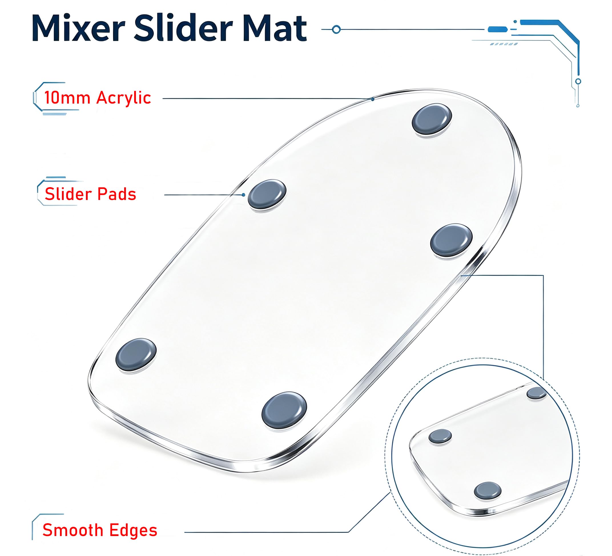 Slider miscelatore acrilico ispessito, per 4,5-5QT, 10 mm di