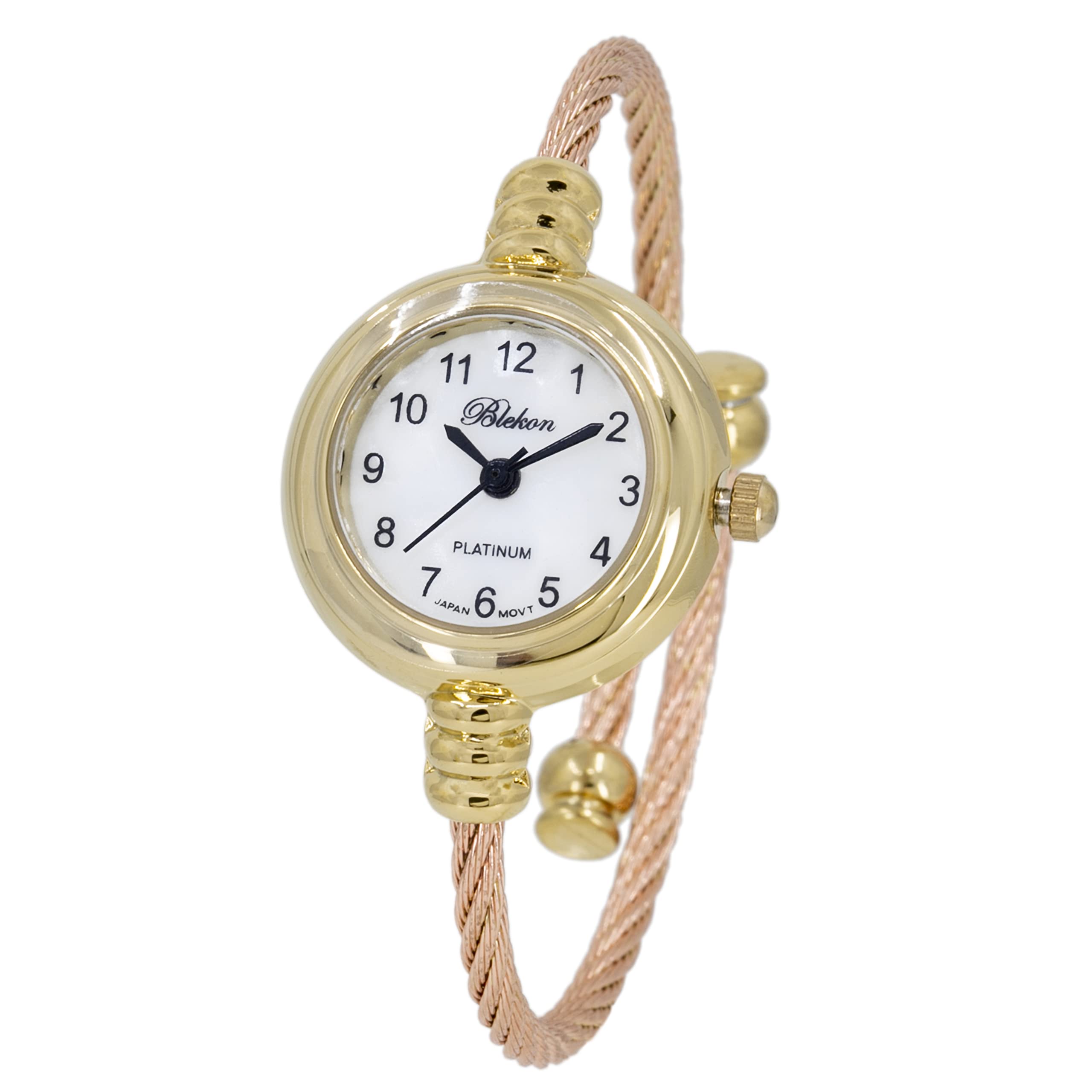 Blekon Collections Women's Cuff Watch - Round Analog Display Arabic Numbers 23mm Case Wire Bracelet Watch for Women Elegant Cable Cuff Bangle Wrist Watch