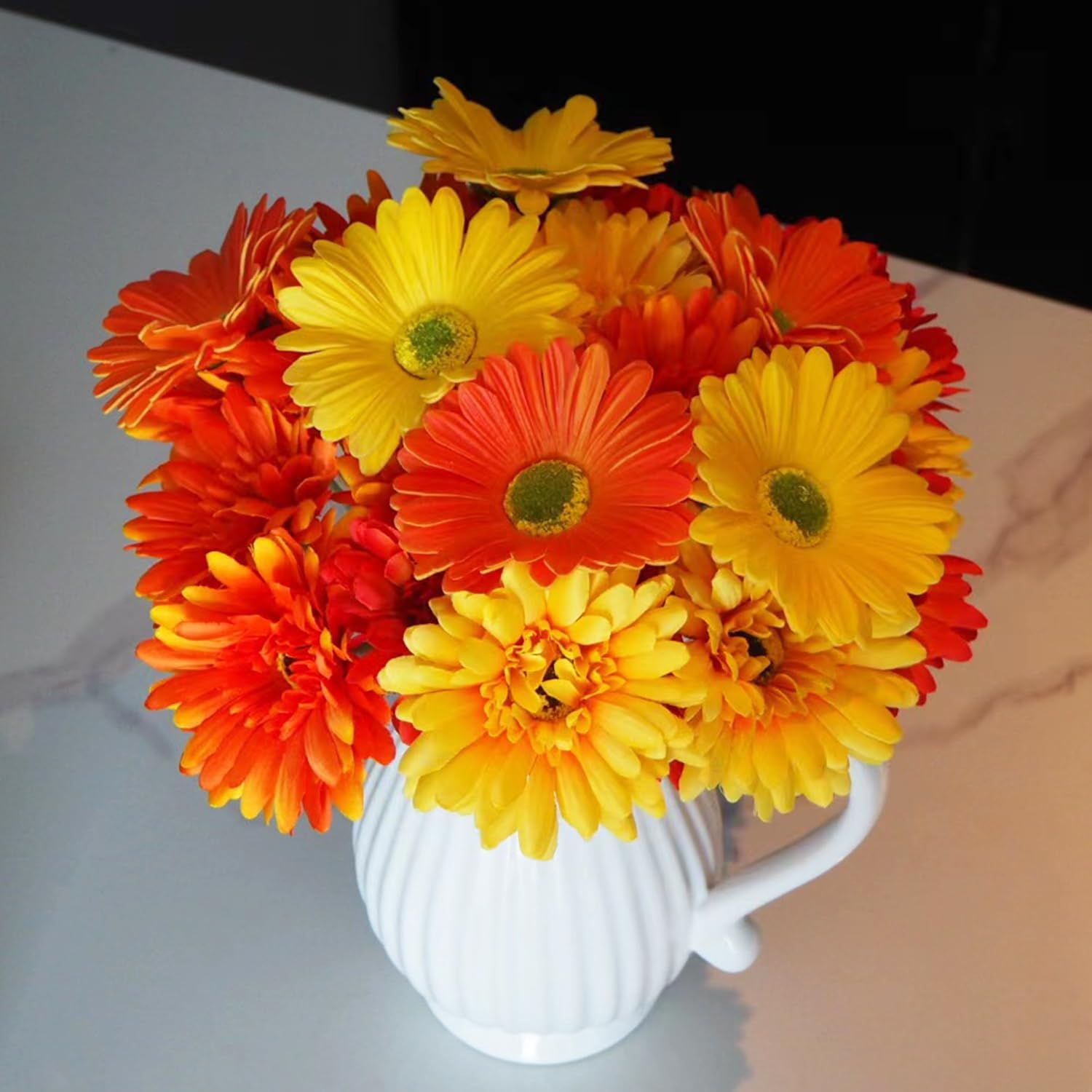 Artificial Gerbera Daisy Flowers Bulk, 26Pcs Orange & Yellow Fake Silk Stems, Lifelike Faux Daisy for Fall Decor, Wedding Bouquet, Cemetery Grave Decor, Home Table Centerpiece