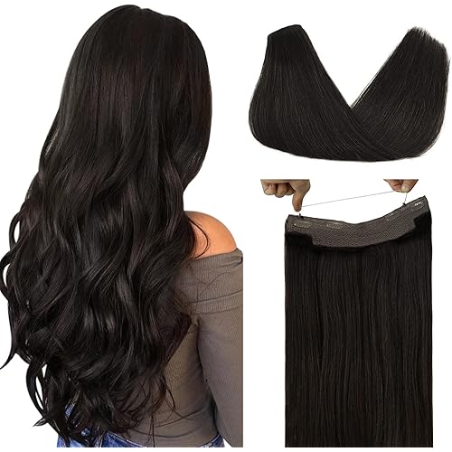 DOORES Halo Hair Extensions Human Hair Dark Brown 12 Inch 70g Remy Wire Hair Extensions Hairpiece Straight Natural Hair Extensions with Transparent Fish Line Invisible