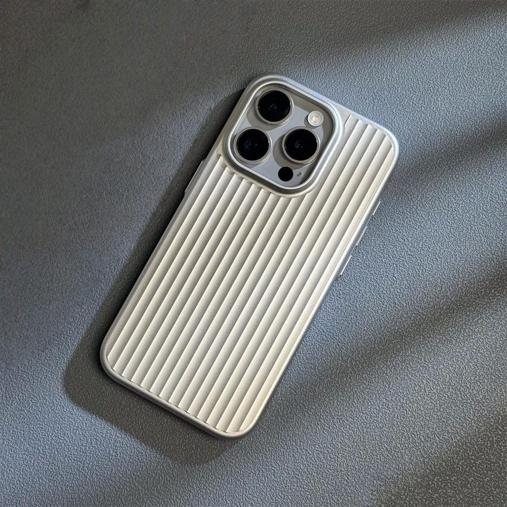 Coque à rayures plaquées de luxe en argent élégant pour iPhone 17 Pro Max rigide