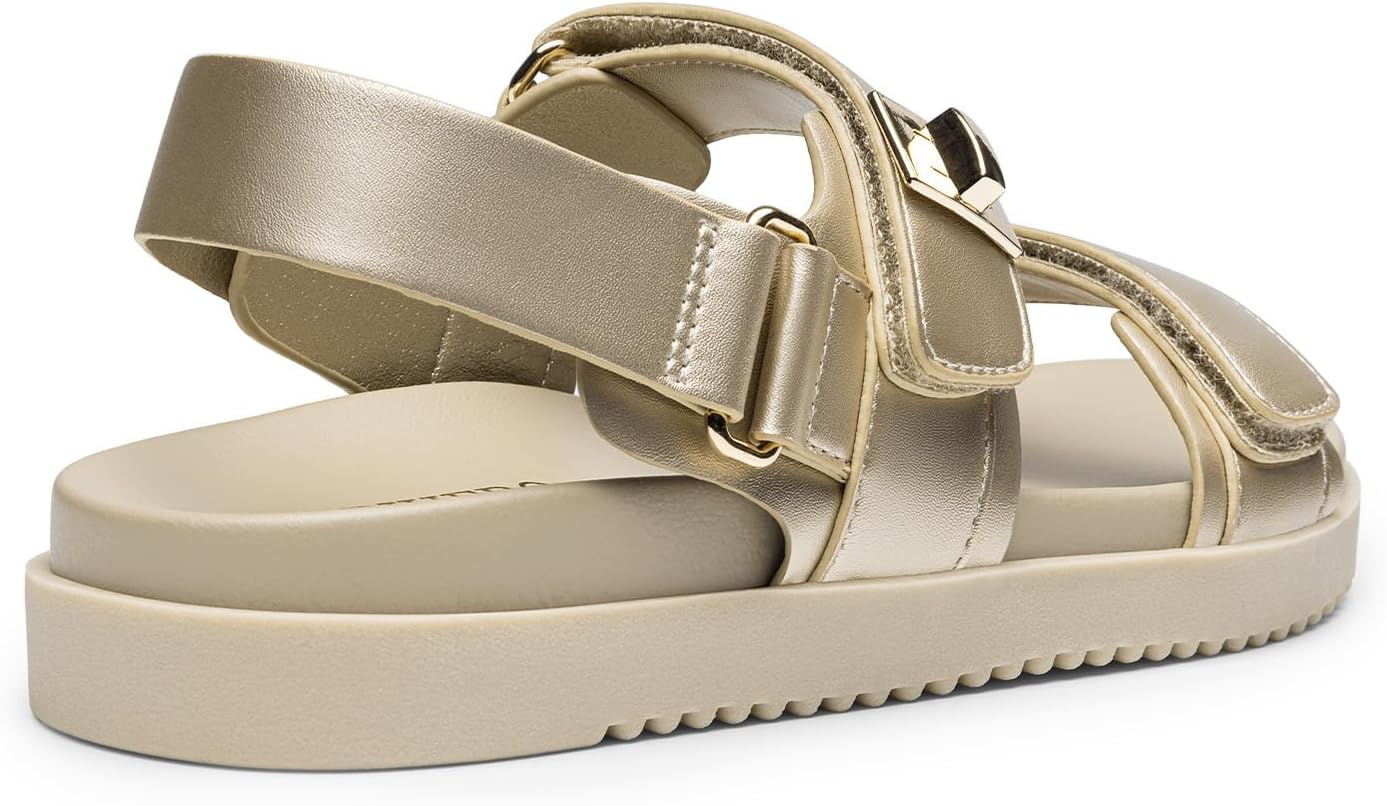 Rihero Women's Flat Sandals Comfort Adjustable Double Strap Slip on Leather Footbed Sandals - Image 5