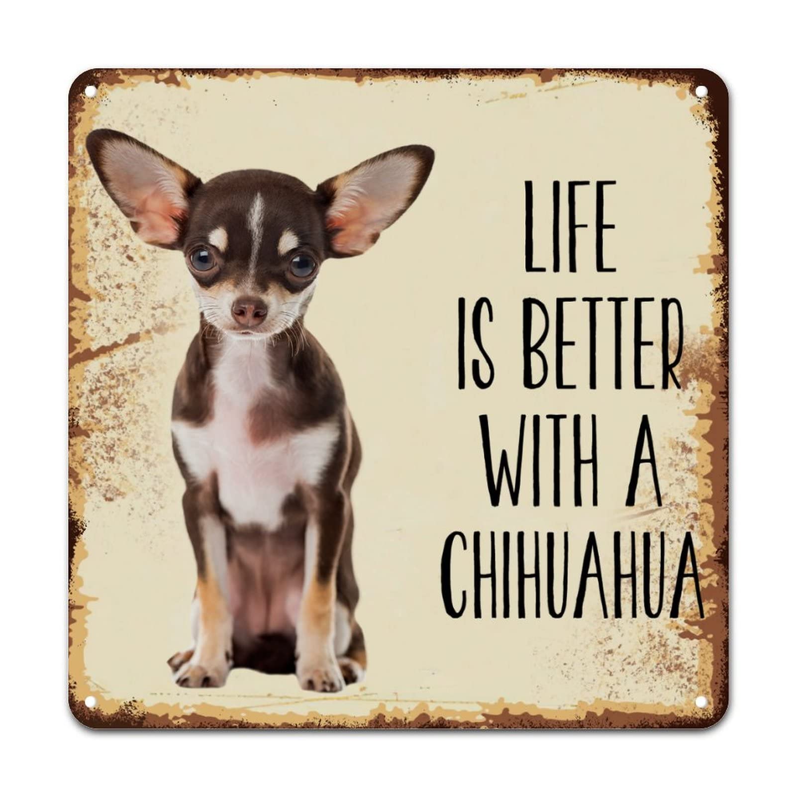 Funny Chihuahua Guard Dog Metal Sign - 8x12 Inch Humorous Wall Decor