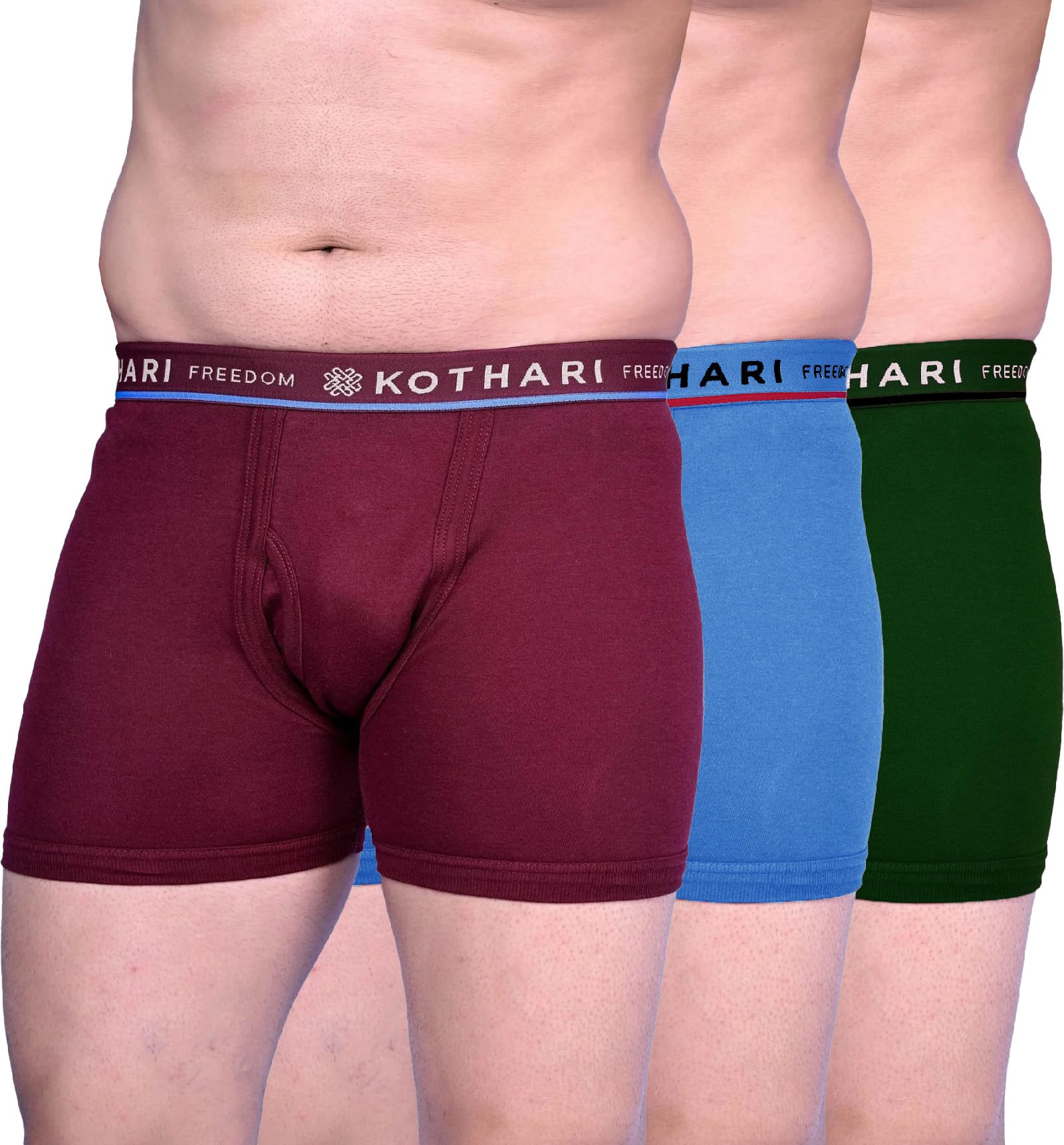 kothari Men's Cotton Assorted Solid Outer Elastic ICD Interlock Trunk/Underwear - Pack of 3 (#Freedom-205) (Color May Vary)-picture-11