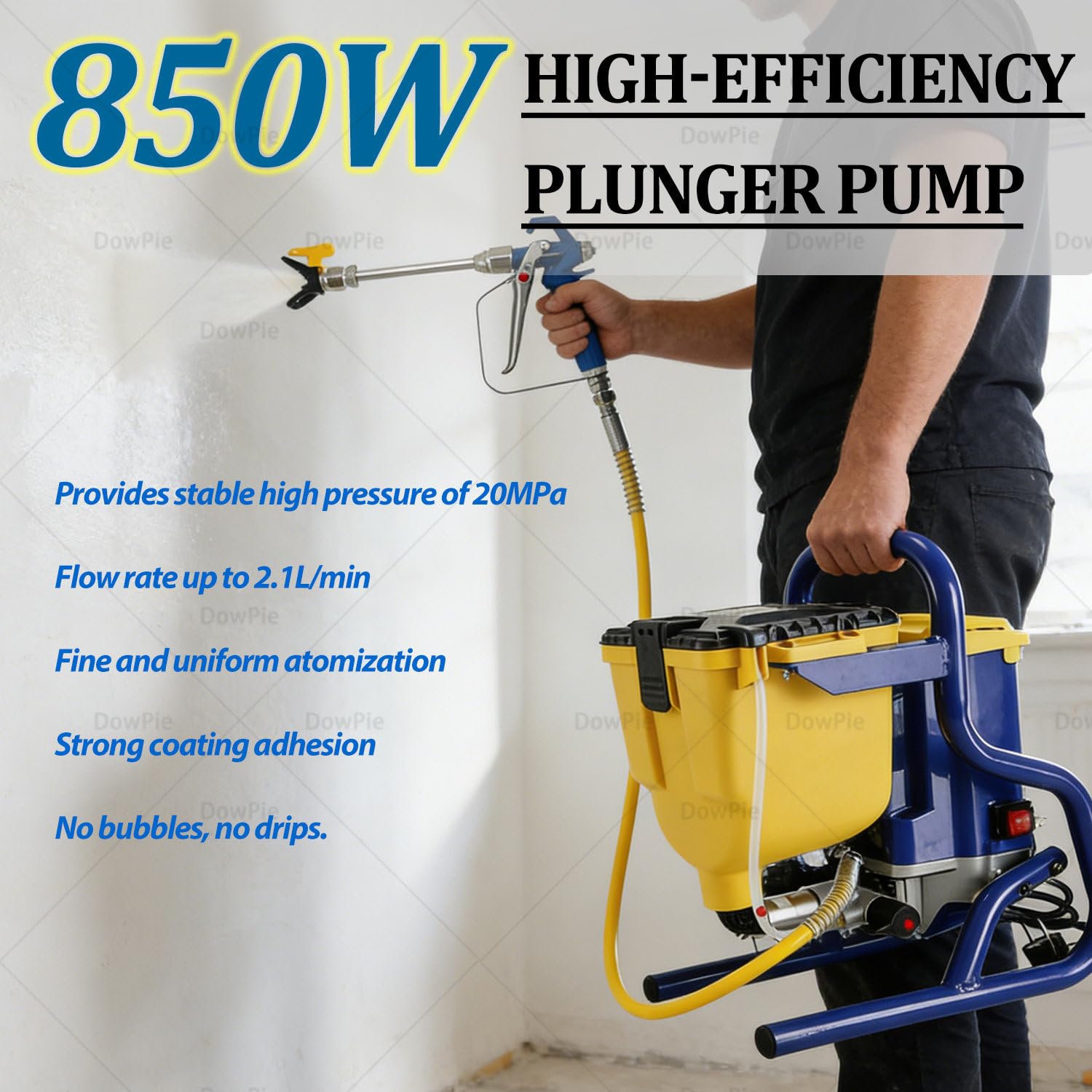 Pulverizador de Pintura eléctrico sin Aire de 850 W con depósito Grande de 4 L, pulverizador de Alta presión de 20 MPa para propietarios de viviendas y contratistas, fácil de Limpiar. 220V
