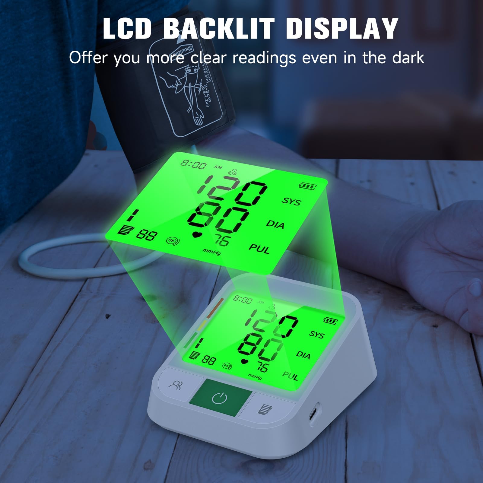 Tensiómetro de Brazo Digital, KKmier Medidor de Tension Arterial Brazo con Brazalete XL 22-42 cm, Máquina para Tomar la Presión y el Pulso Grande Pantalla LCD para 2 Usuarios x 120 Memoria