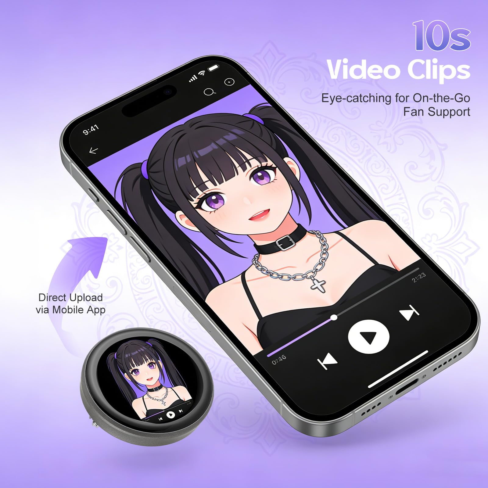 Insignia electrónica, alfileres de anime compatibles con imágenes y vídeos para mochilas, broche de pantalla táctil para mochilas, música, eventos escolares festivos (negro)