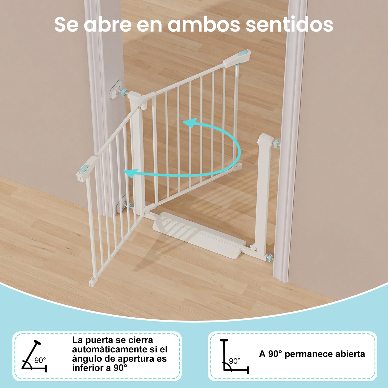 YEAUPE PRO Barrera de Seguridad Niños Escalera, 89-93 CM, Valla de Seguridad Infantil sin Tornillos, Puerta de Seguridad para Bebé y Perros, Apertura Una Mano, Doble Bloqueo, Uso en Interiores, Blanco