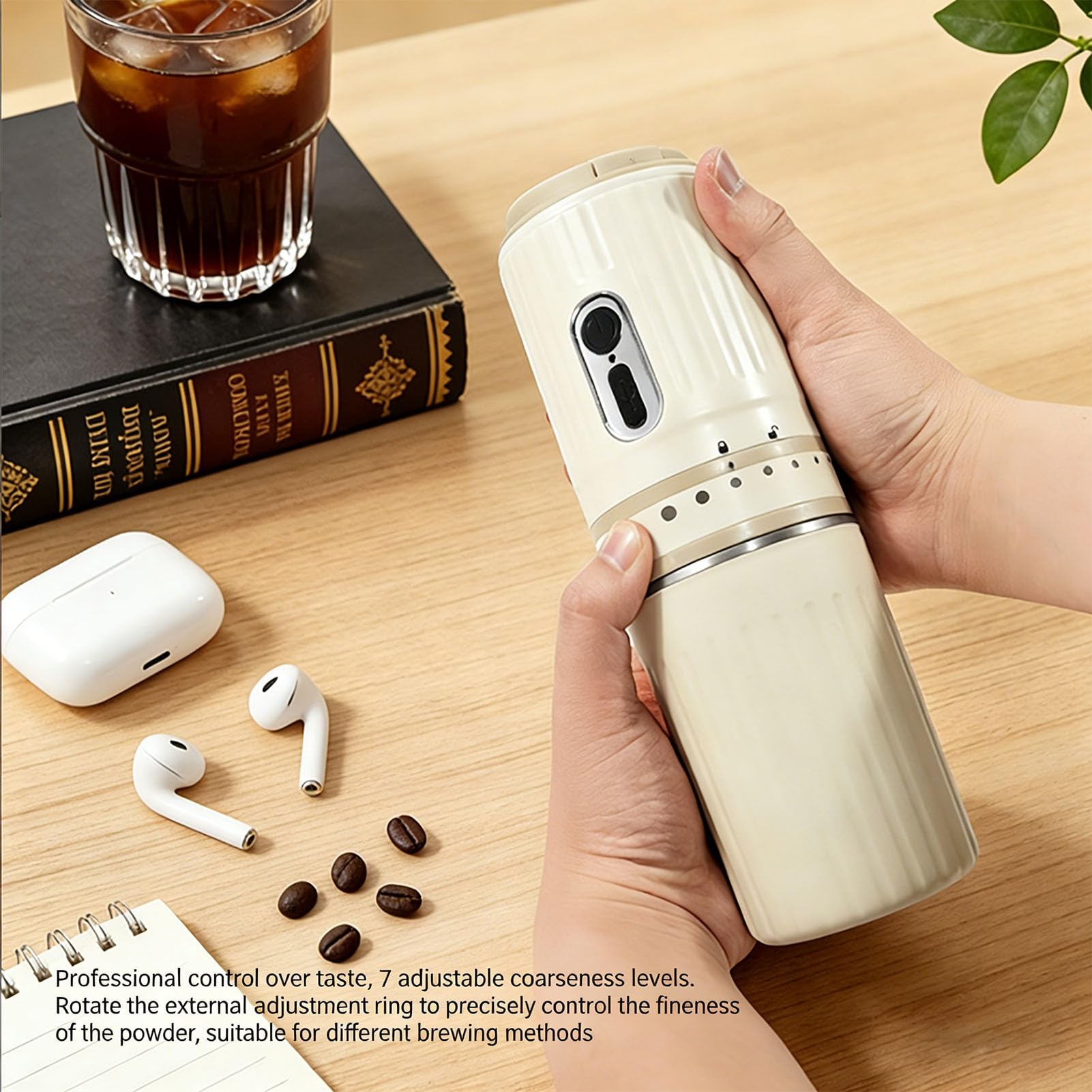 Oumefar Caffettiera Portatile con macinacaffè Incorporato per i Viaggi