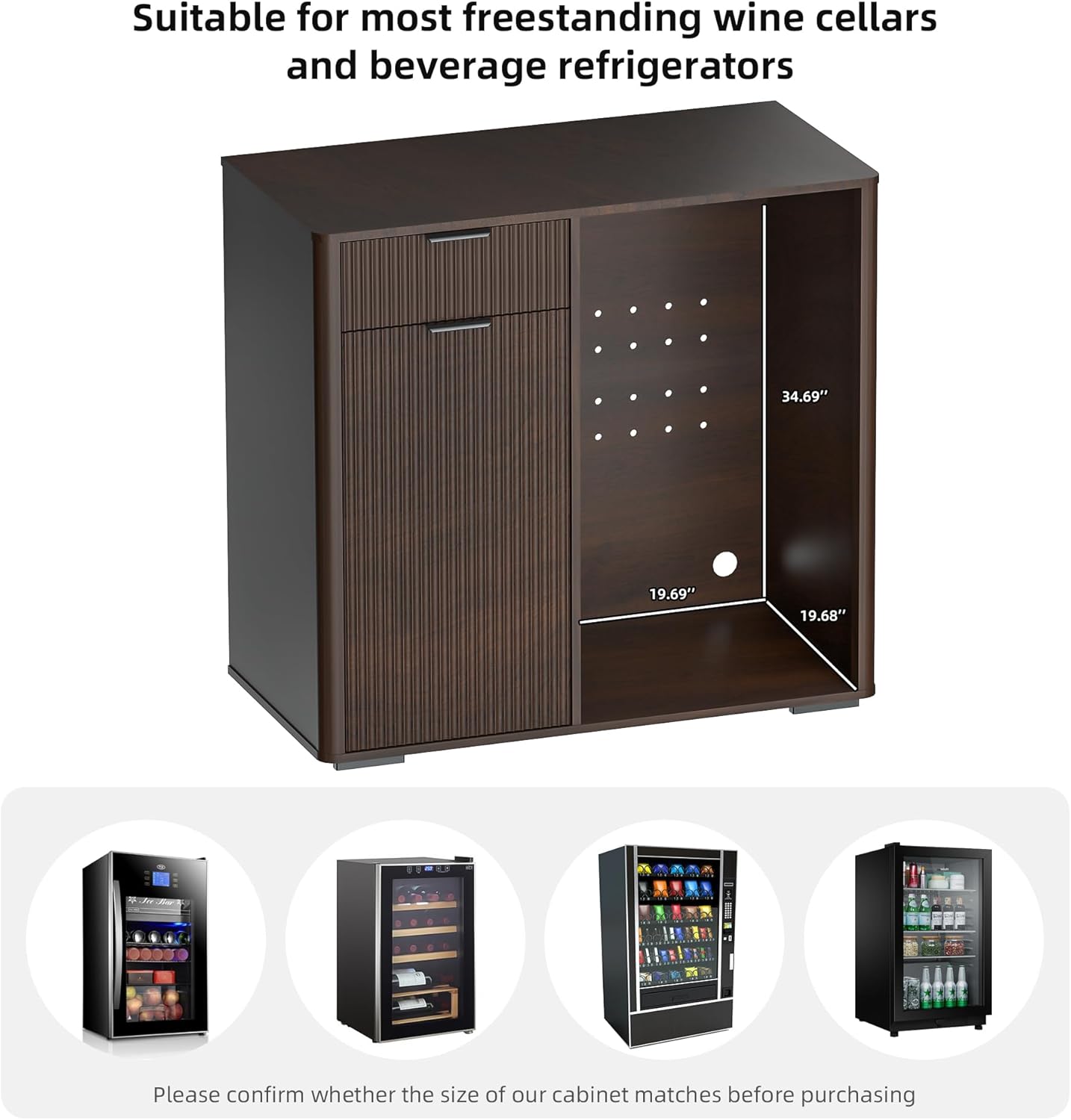 AHB Wine Bar Cabinet with Mini Fridge Space, Liquor Coffee Cabinet with Hidden Drawer, Buffet Sideboard for Living Room, Kitchen, Dining Room