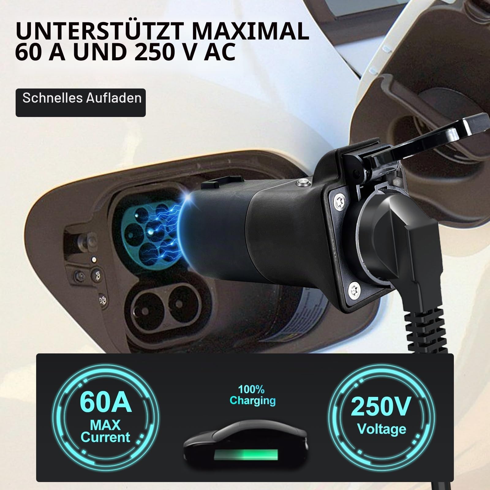 VOBOR V2L Adapter Typ2 auf Schuko, 3.5KW 16A 220V Adapter von Fahrzeug zu Last, mit MG4, MG5, MG ZS, Wasser und staubdicht (Eisenhaltig)