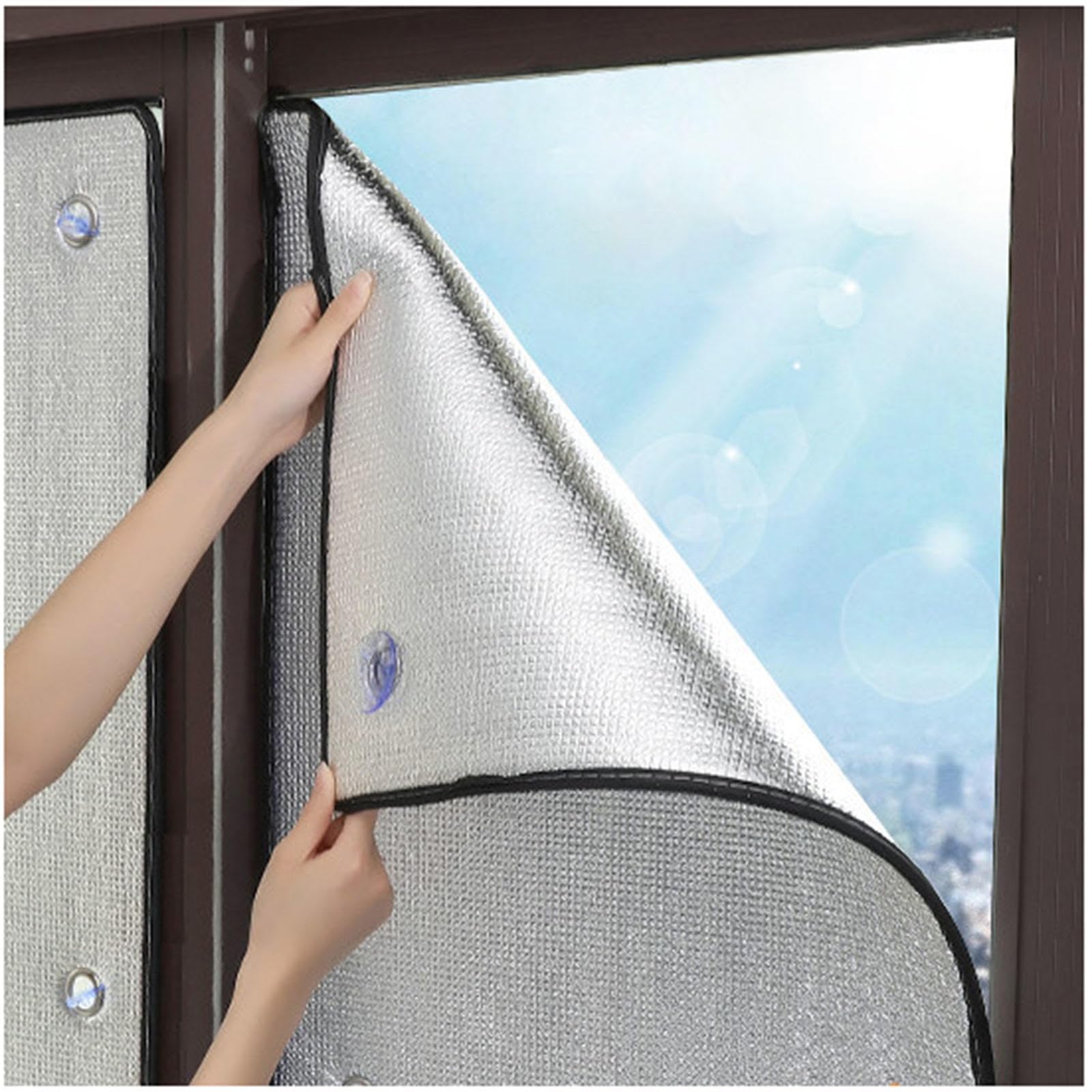 Aluminium Foil Thermal Insulation Window Film, Blackout Privacy Film With Suction Cups, Sun Blocking Anti-uv Window Tint Film, Sun Rooms Heat Reflective Window Film,W×H-145x200cm/57 * 79in